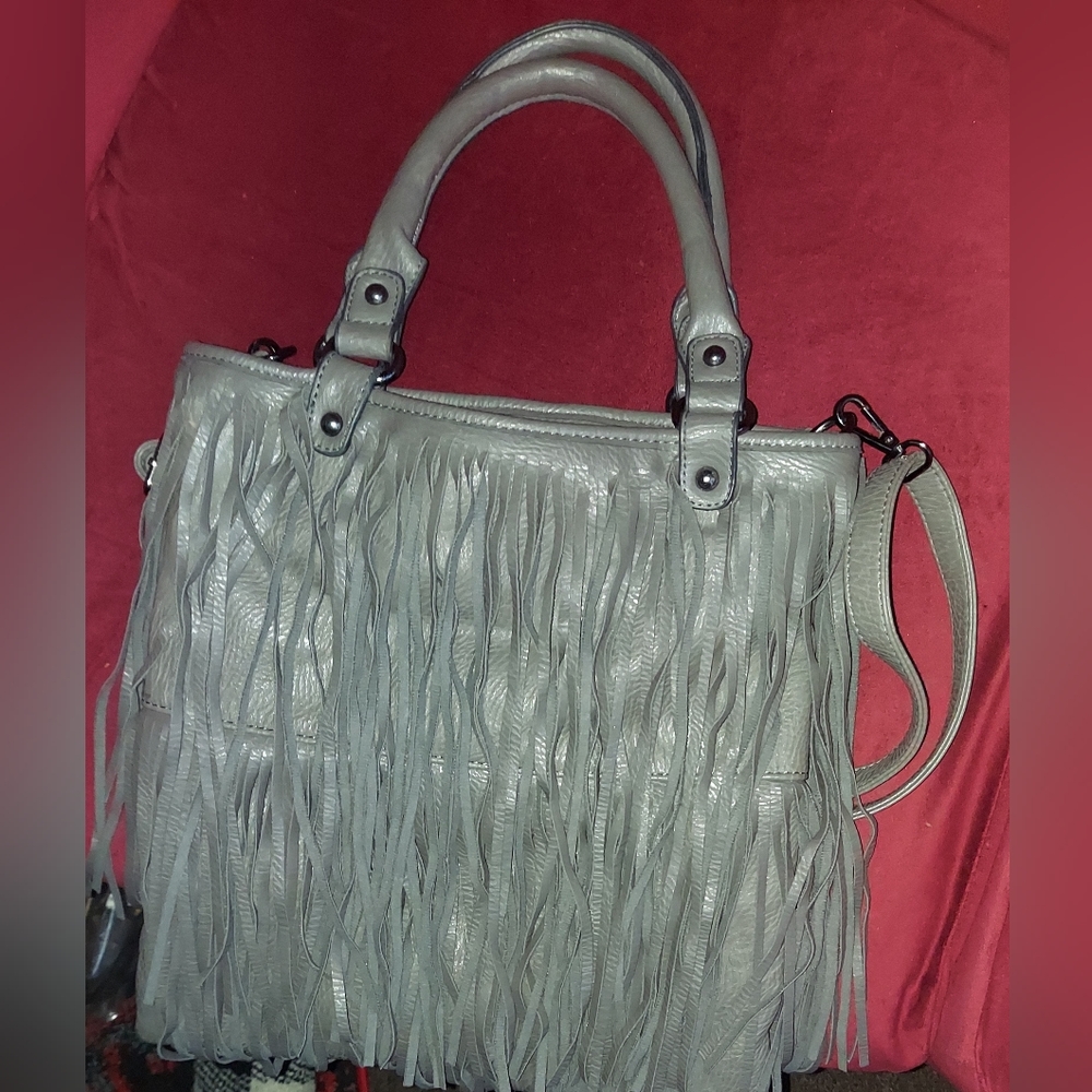 FRINGE BAG, GREY, BEAUTIFUL BAG, BY BAM FOREVER, CROSSBODY/TOP HANDLE, - Picture 5 of 10